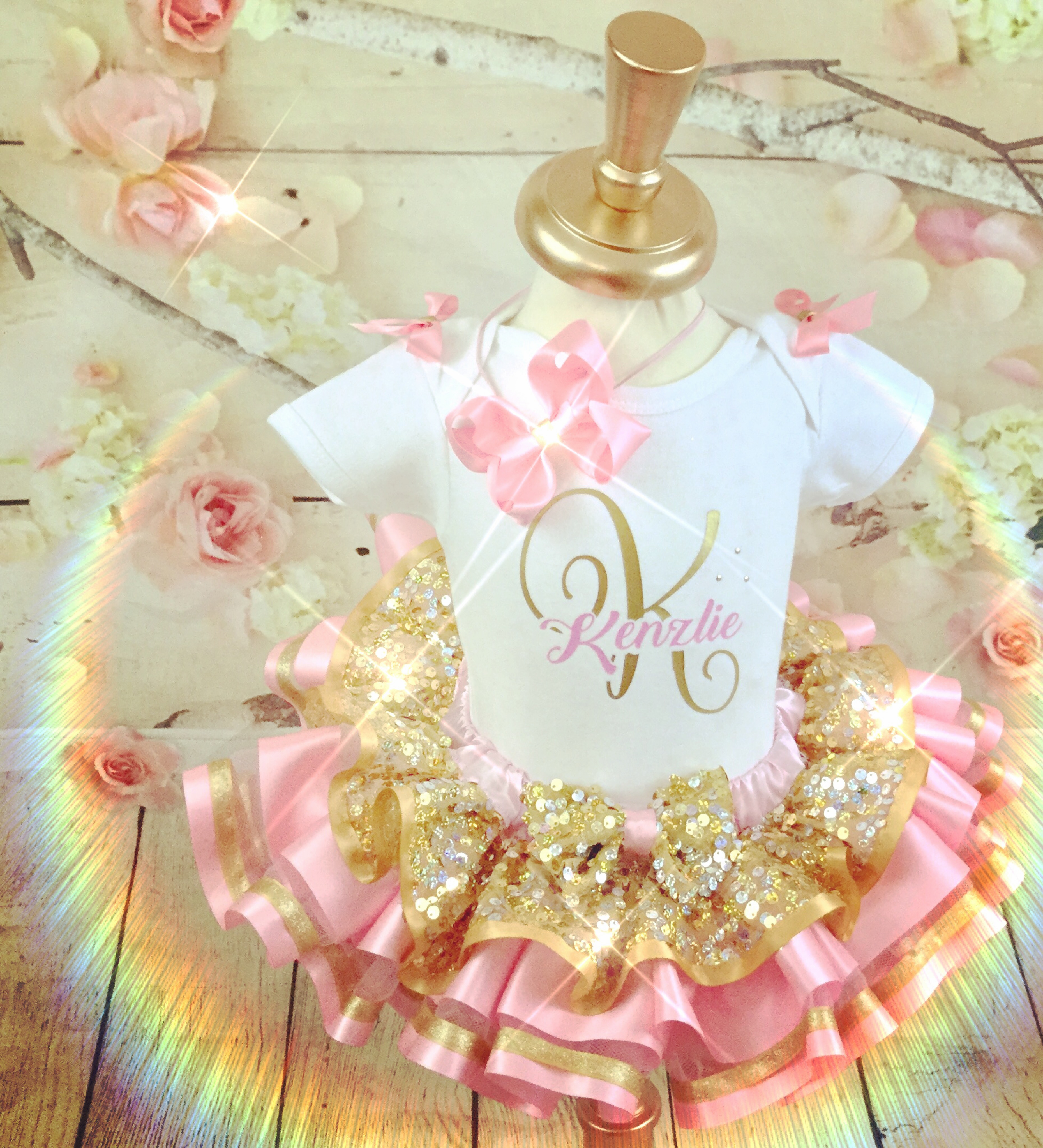 1st Birthday Pink and Gold Initial Birthday Set